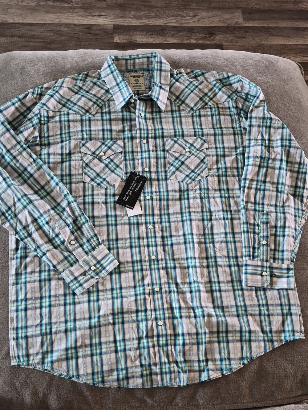 NWT Panhandle Rough Stock, Teal, Gray, Pearl Snap Button Down XXL
